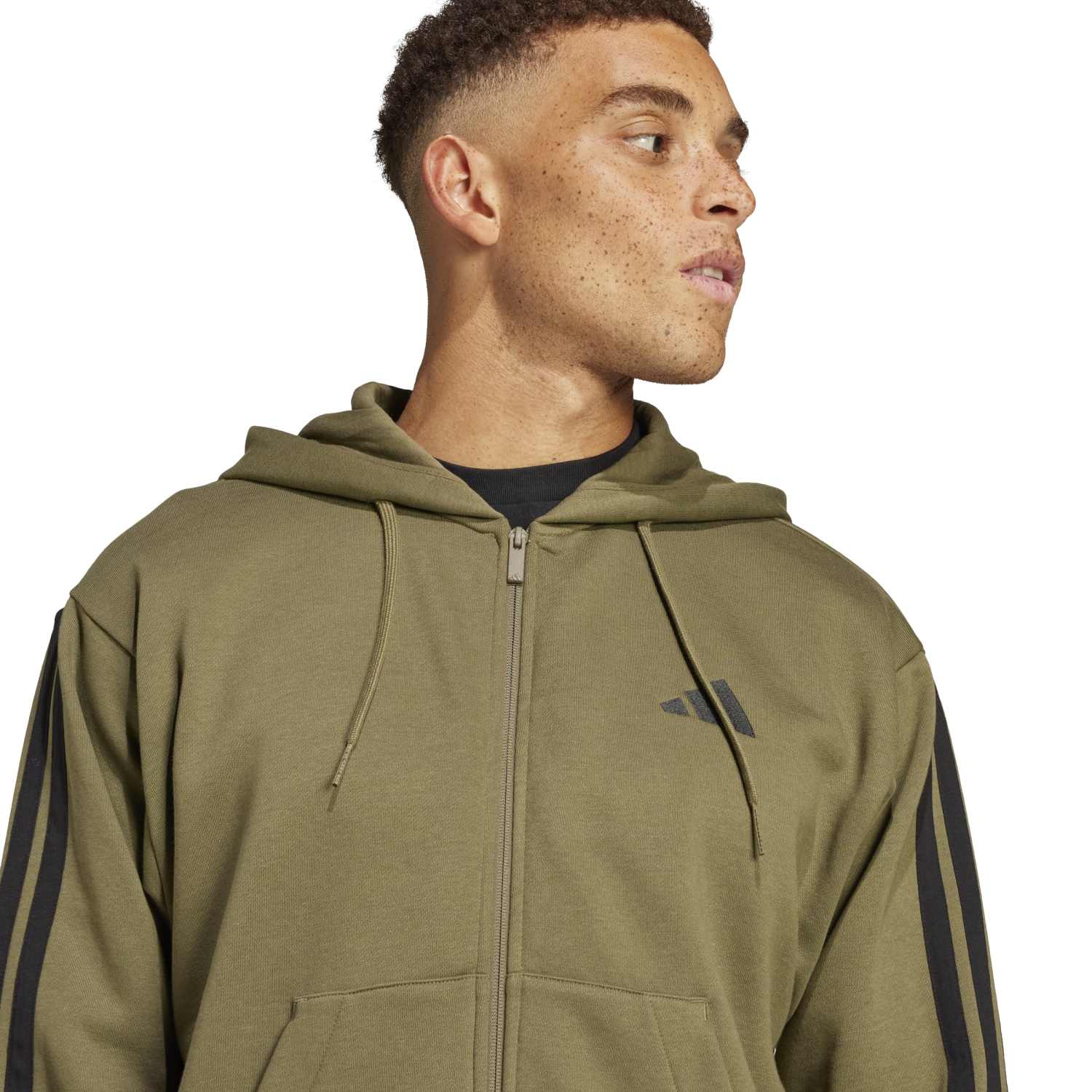 Essentials 3 Stripes Fleece FZ Hoody -Mens