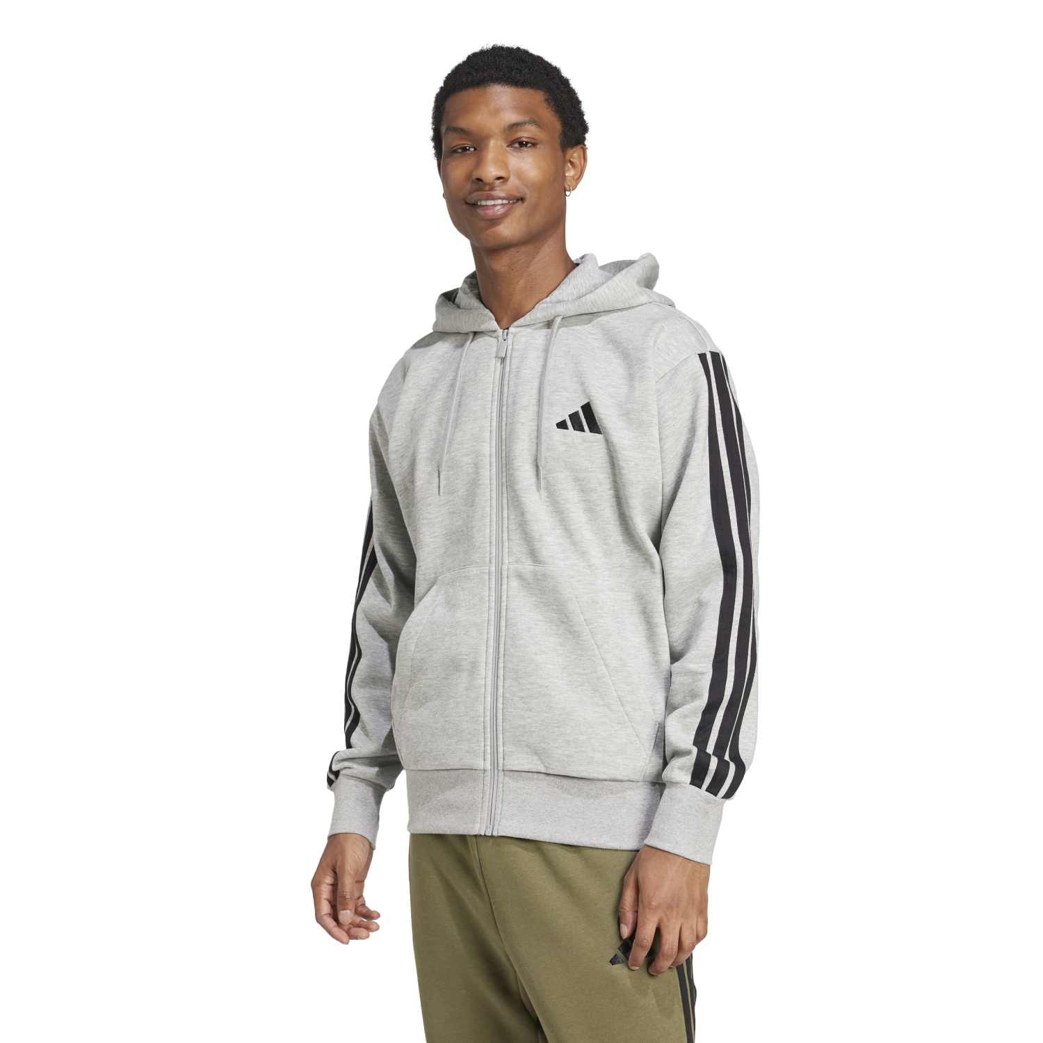 Essentials 3 Stripes Fleece FZ Hoody -Mens